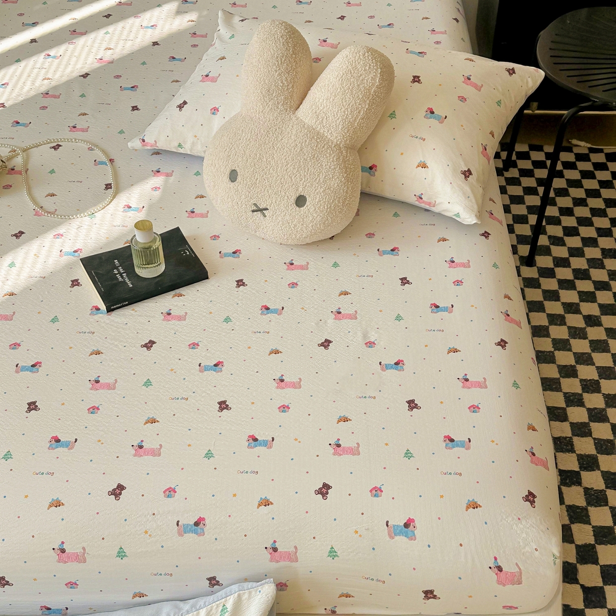 91家纺网 家纺一手货源 找家纺 繁花家居 2026新款泡芙棉云感木棉邹邹纱单床笠床单单件学生床 糖雾汪星