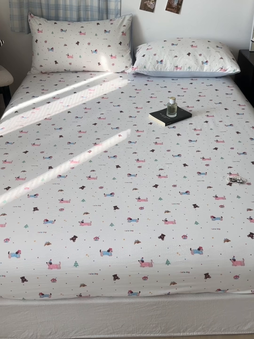 91家纺网 家纺一手货源 找家纺 繁花家居 2026新款泡芙棉云感木棉邹邹纱单床笠床单单件学生床 糖雾汪星