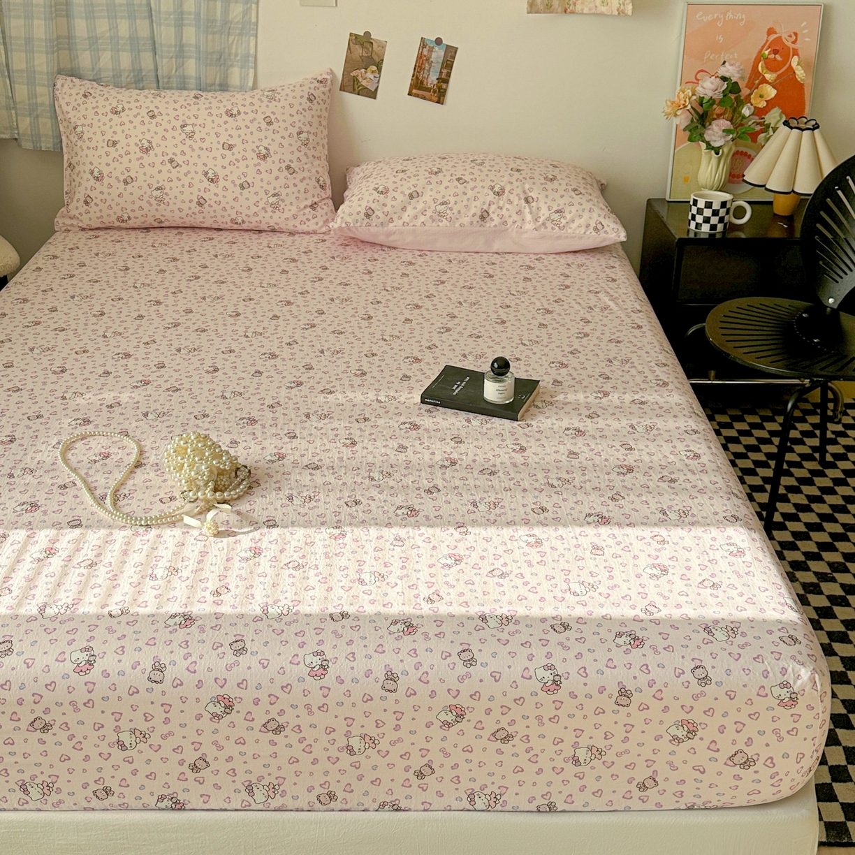 91家纺网 家纺一手货源 找家纺 繁花家居 2026新款泡芙棉云感木棉邹邹纱单床笠床单单件学生床 糖心粉喵