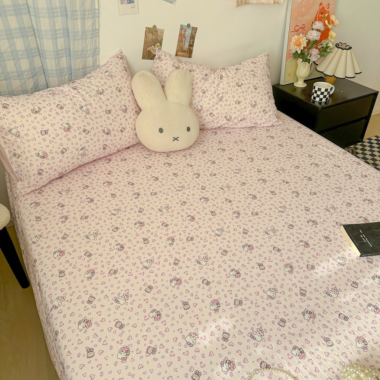 91家纺网 家纺一手货源 找家纺 繁花家居 2026新款泡芙棉云感木棉邹邹纱单床笠床单单件学生床 糖心粉喵