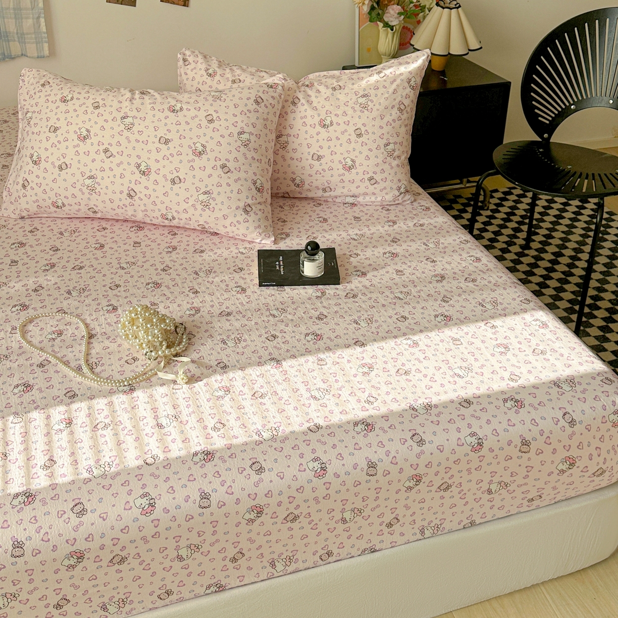 91家纺网 家纺一手货源 找家纺 繁花家居 2026新款泡芙棉云感木棉邹邹纱单床笠床单单件学生床 糖心粉喵