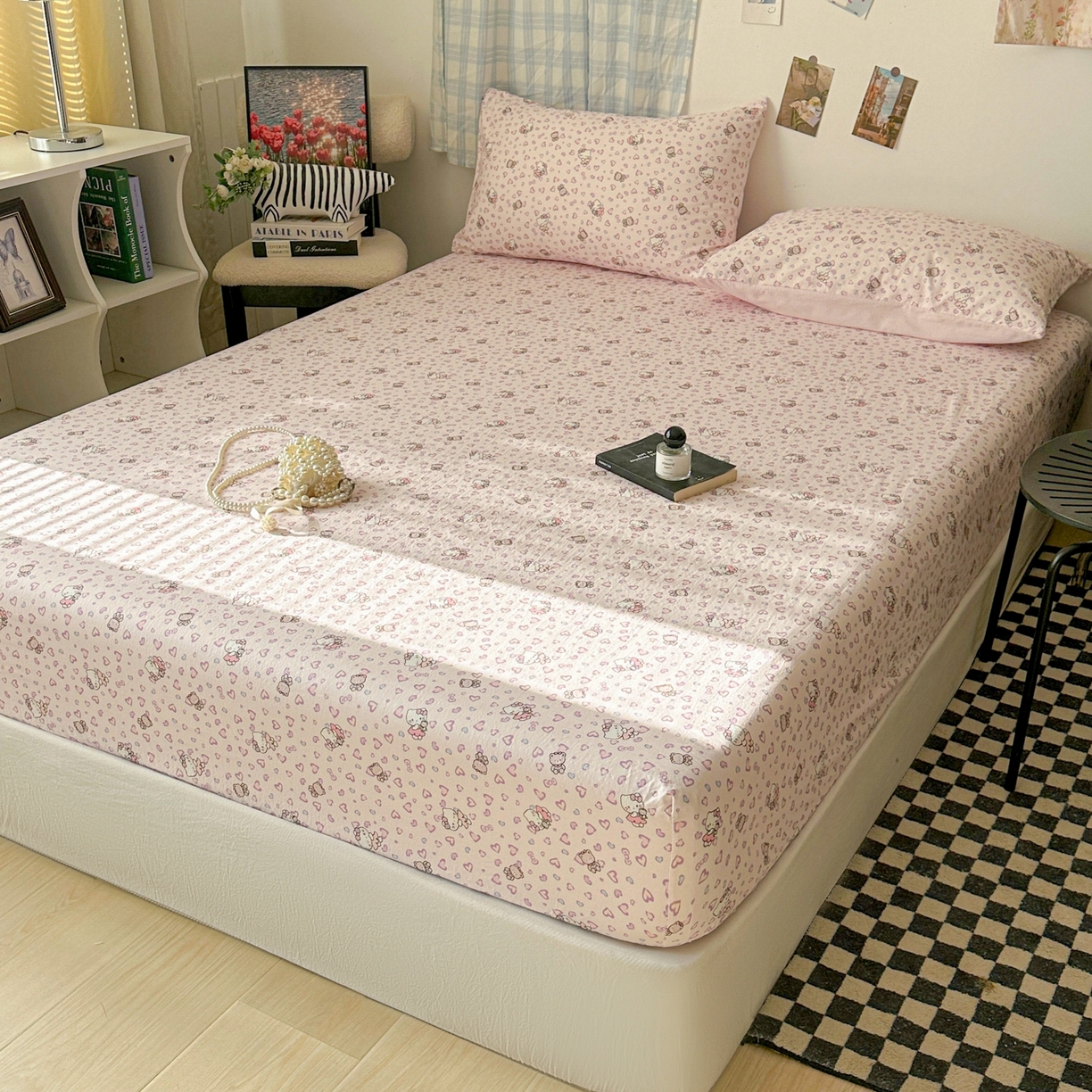 91家纺网 家纺一手货源 找家纺 繁花家居 2026新款泡芙棉云感木棉邹邹纱单床笠床单单件学生床 糖心粉喵