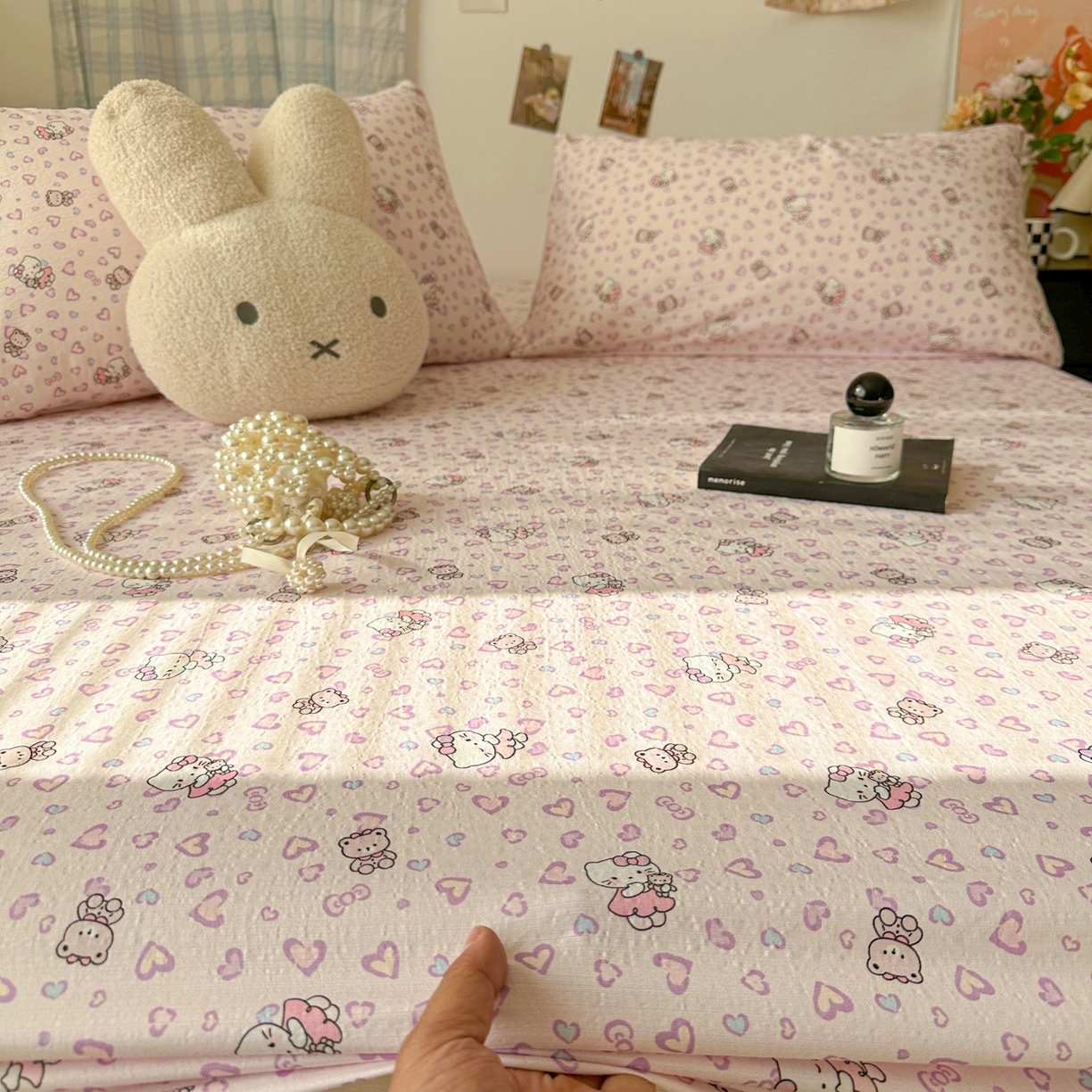 91家纺网 家纺一手货源 找家纺 繁花家居 2026新款泡芙棉云感木棉邹邹纱单床笠床单单件学生床 糖心粉喵