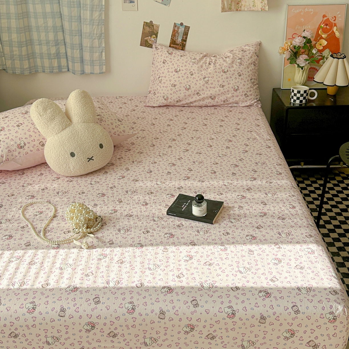 91家纺网 家纺一手货源 找家纺 繁花家居 2026新款泡芙棉云感木棉邹邹纱单床笠床单单件学生床 糖心粉喵