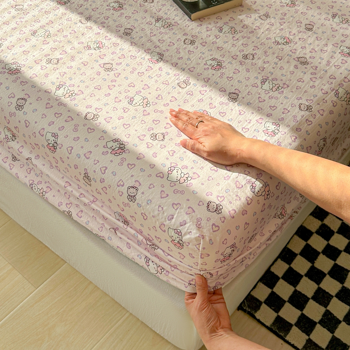 91家纺网 家纺一手货源 找家纺 繁花家居 2026新款泡芙棉云感木棉邹邹纱单床笠床单单件学生床 糖心粉喵