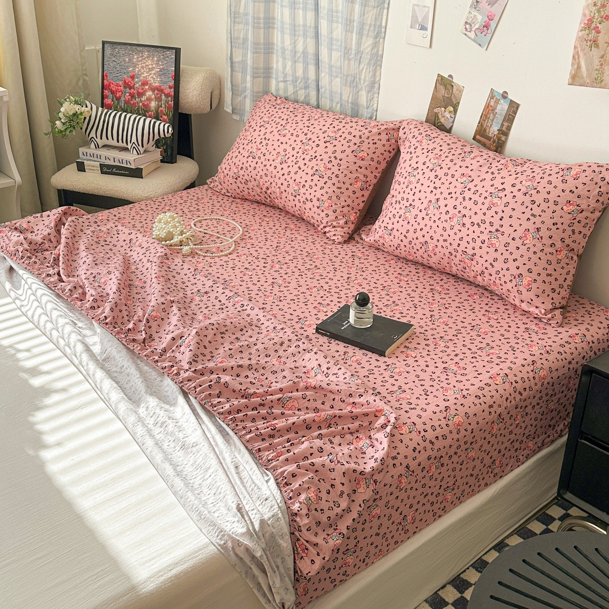 91家纺网 家纺一手货源 找家纺 繁花家居 2026新款泡芙棉云感木棉邹邹纱单床笠床单单件学生床 甜莓粉喵