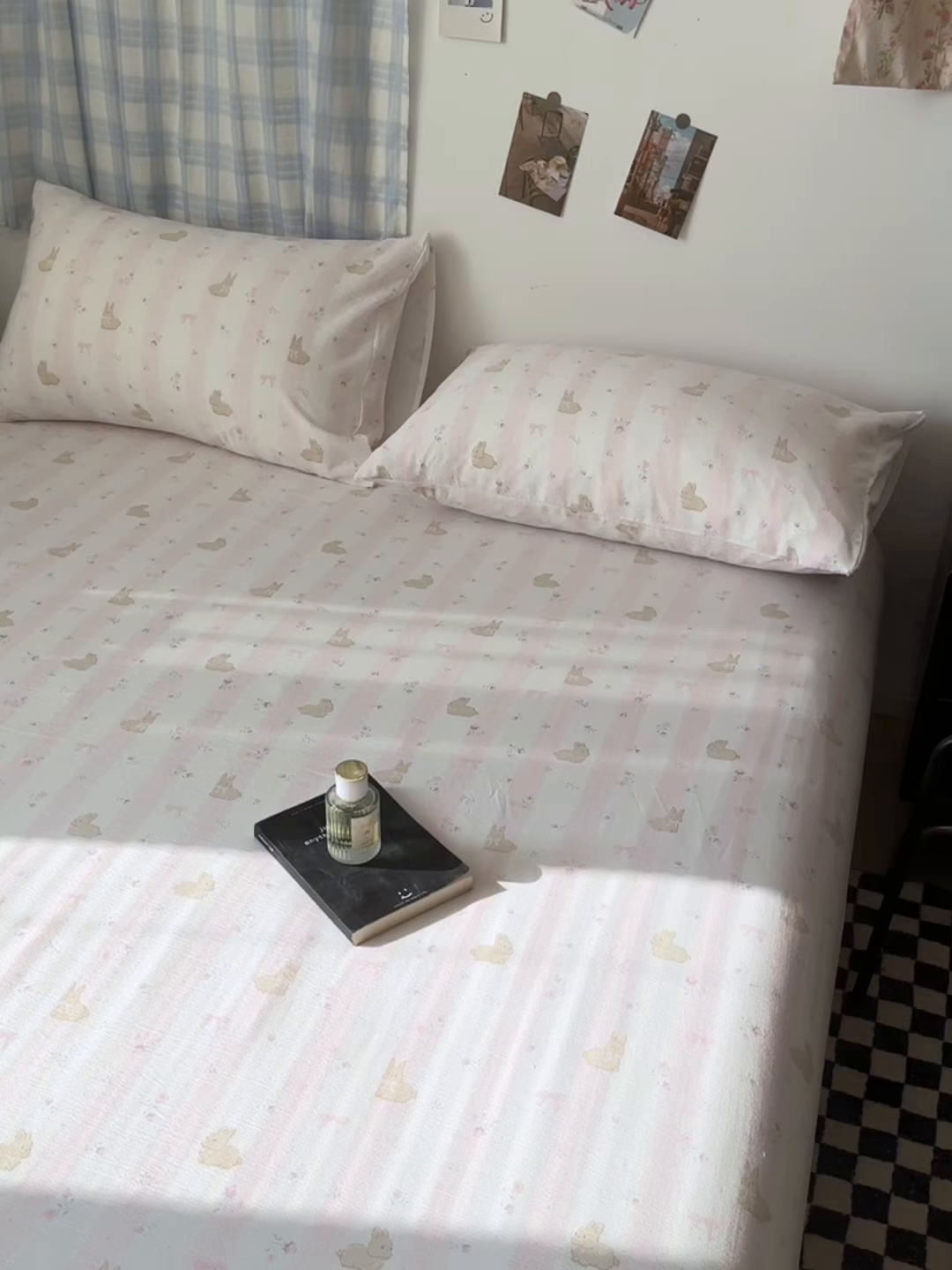 91家纺网 家纺一手货源 找家纺 繁花家居 2026新款泡芙棉云感木棉邹邹纱单床笠床单单件学生床 甜梦萌兔