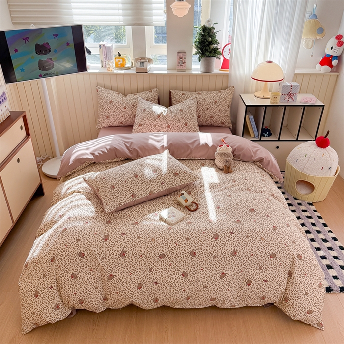 91家纺网 家纺一手货源 找家纺 夜笙家纺 2026新款古法水洗仿棉云感四件套 豹纹猫