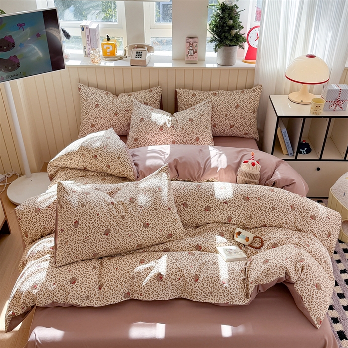 91家纺网 家纺一手货源 找家纺 夜笙家纺 2026新款古法水洗仿棉云感四件套 豹纹猫