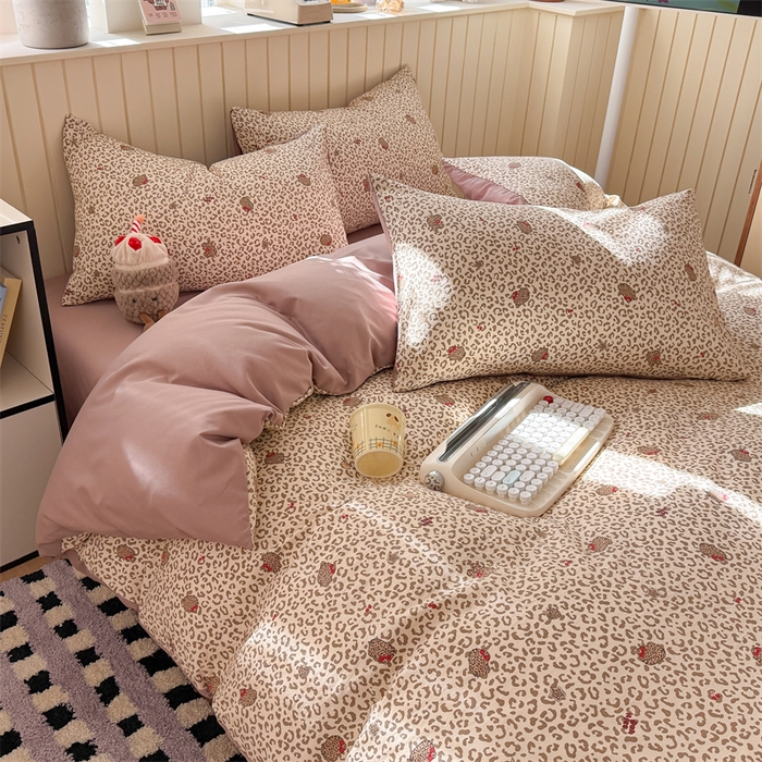 91家纺网 家纺一手货源 找家纺 夜笙家纺 2026新款古法水洗仿棉云感四件套 豹纹猫