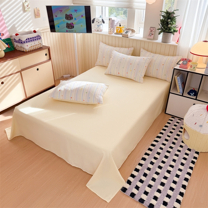 91家纺网 家纺一手货源 找家纺 夜笙家纺 2026新款古法水洗仿棉云感四件套 彩虹圆点