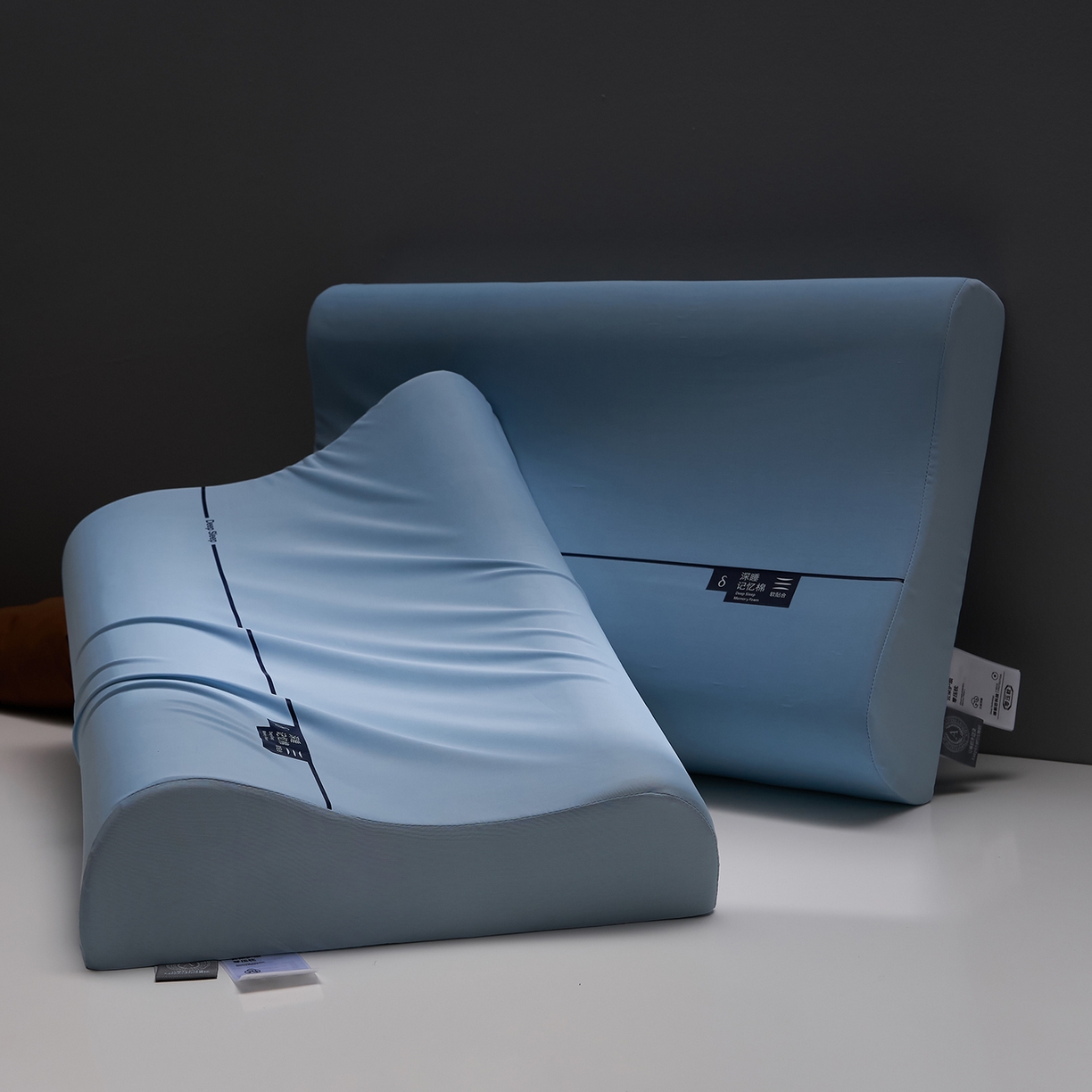 91家纺网 家纺一手货源 找家纺 鼎盛乳胶 2026新款深睡记忆棉波浪枕枕头枕芯 蓝