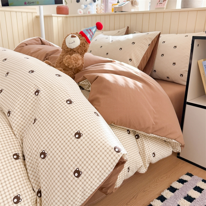夜笙家纺 2026新款古法水洗仿棉云感四件套 格调熊