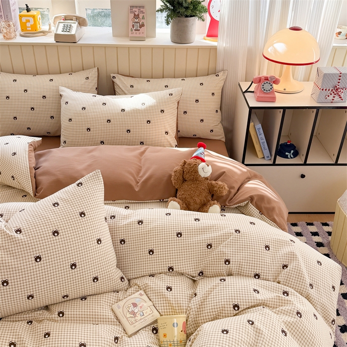 91家纺网 家纺一手货源 找家纺 夜笙家纺 2026新款古法水洗仿棉云感四件套 格调熊