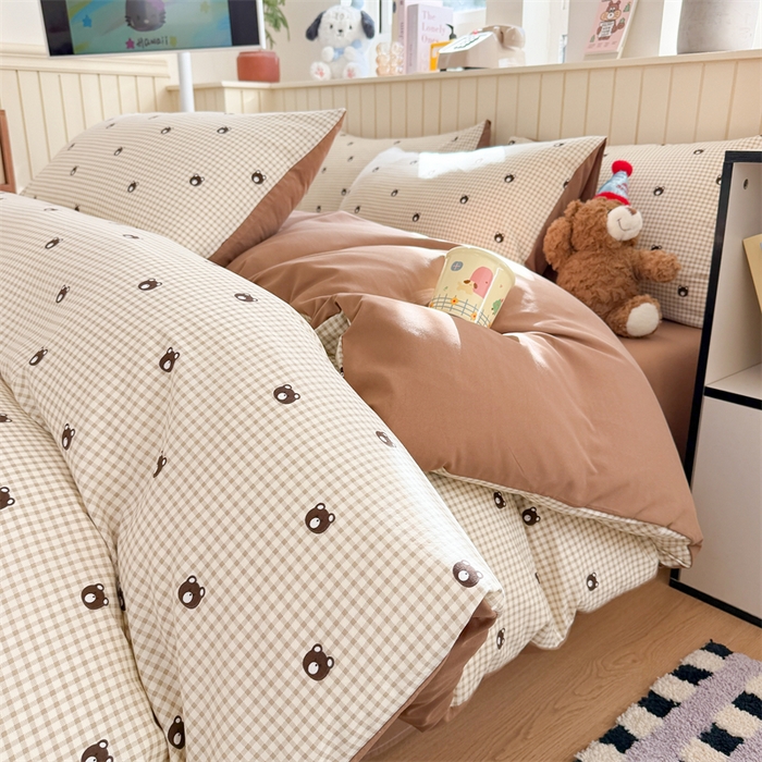 91家纺网 家纺一手货源 找家纺 夜笙家纺 2026新款古法水洗仿棉云感四件套 格调熊