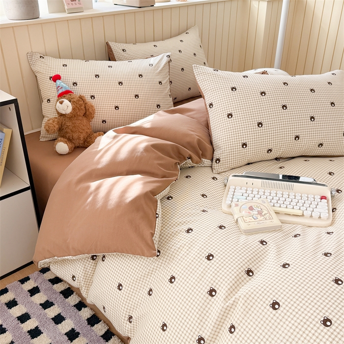 91家纺网 家纺一手货源 找家纺 夜笙家纺 2026新款古法水洗仿棉云感四件套 格调熊