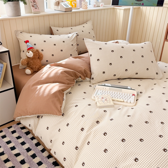 91家纺网 家纺一手货源 找家纺 夜笙家纺 2026新款古法水洗仿棉云感四件套 格调熊