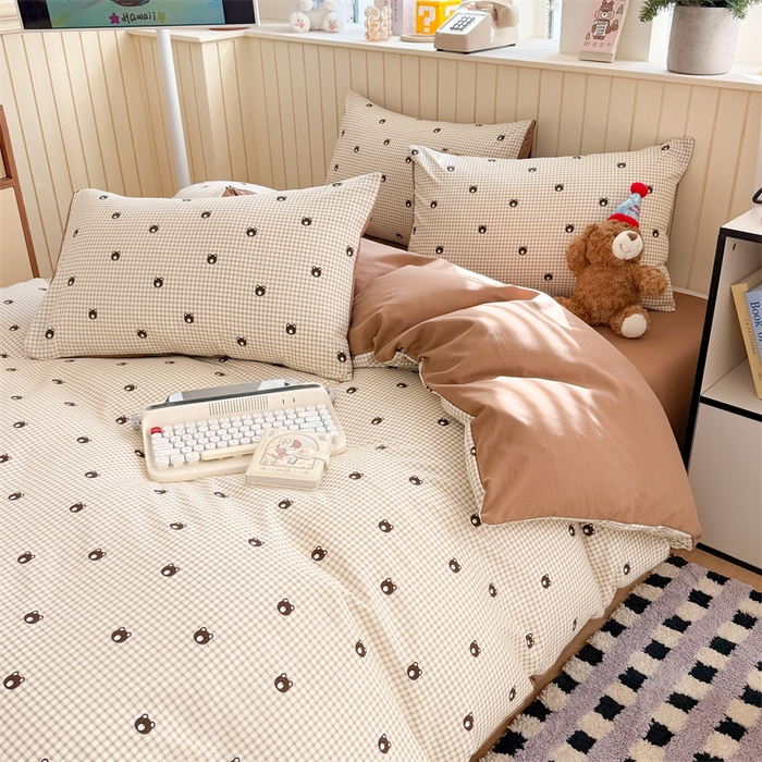 91家纺网 家纺一手货源 找家纺 夜笙家纺 2026新款古法水洗仿棉云感四件套 格调熊