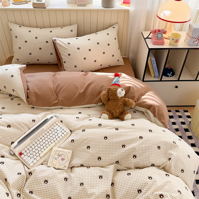 91家纺网 家纺一手货源 找家纺 夜笙家纺 2026新款古法水洗仿棉云感四件套 格调熊