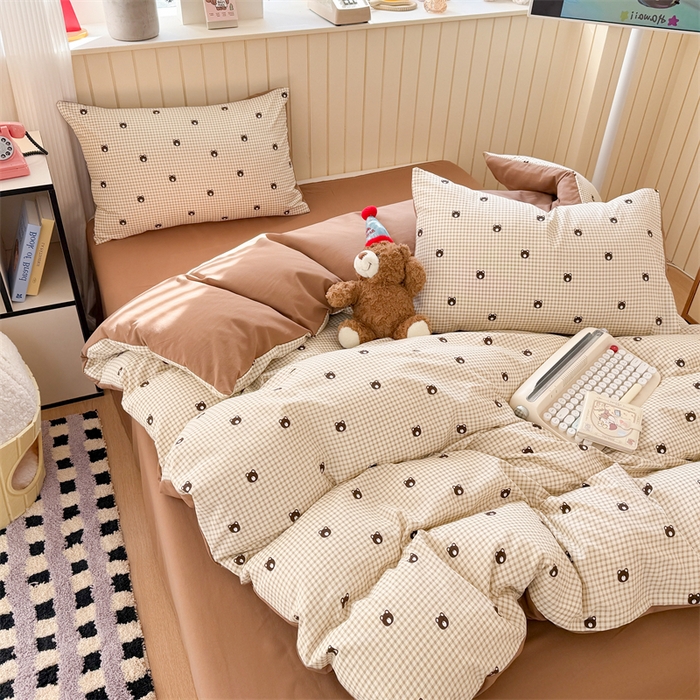 91家纺网 家纺一手货源 找家纺 夜笙家纺 2026新款古法水洗仿棉云感四件套 格调熊