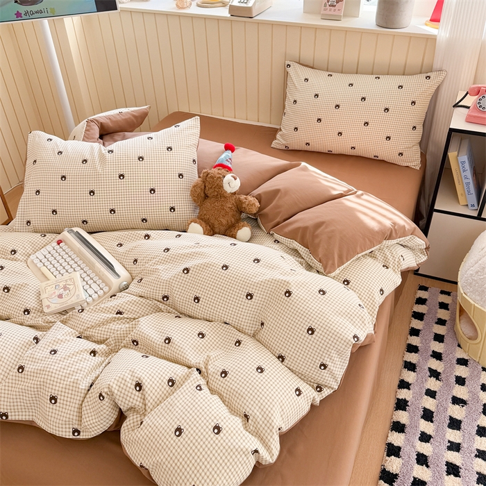 91家纺网 家纺一手货源 找家纺 夜笙家纺 2026新款古法水洗仿棉云感四件套 格调熊