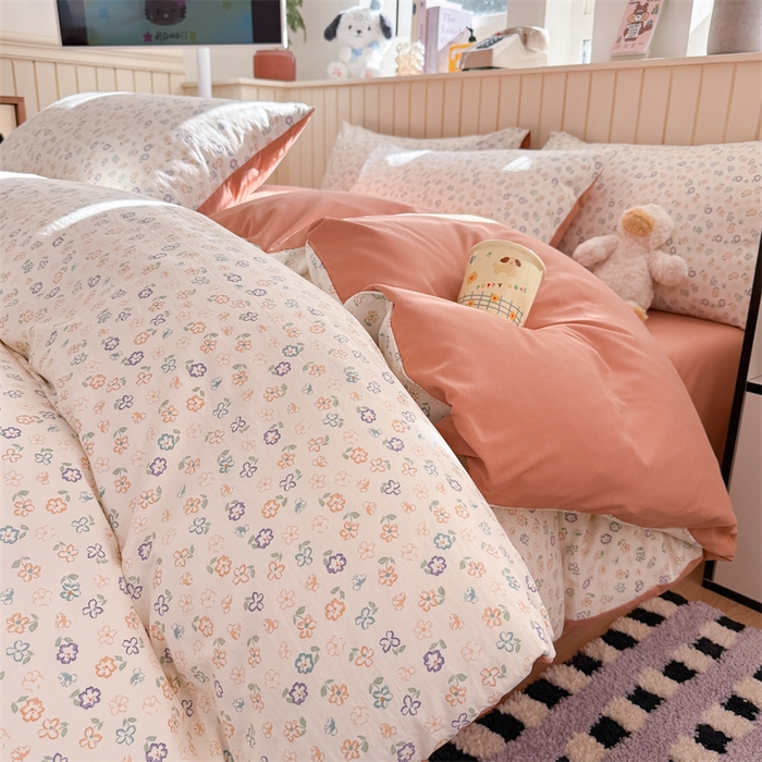 夜笙家纺 2026新款古法水洗仿棉云感四件套 花田