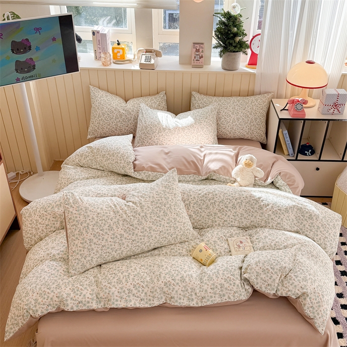 91家纺网 家纺一手货源 找家纺 夜笙家纺 2026新款古法水洗仿棉云感四件套 花田错