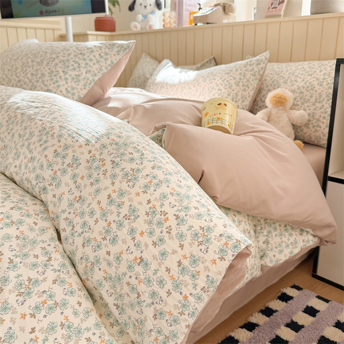 91家纺网 家纺一手货源 找家纺 夜笙家纺 2026新款古法水洗仿棉云感四件套 花田错