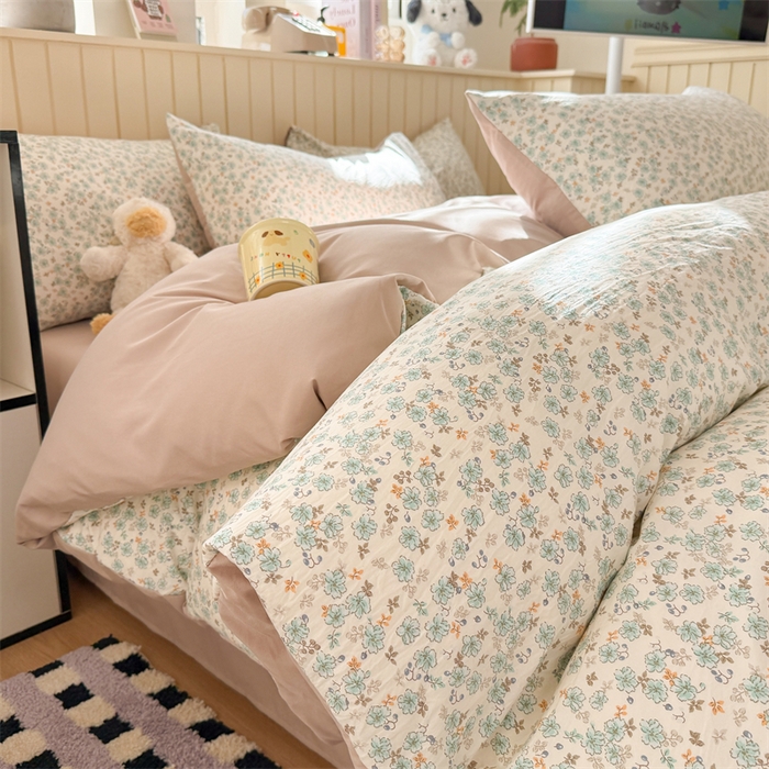 91家纺网 家纺一手货源 找家纺 夜笙家纺 2026新款古法水洗仿棉云感四件套 花田错