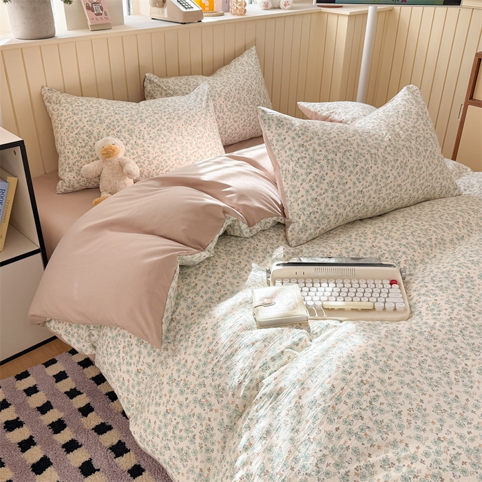 91家纺网 家纺一手货源 找家纺 夜笙家纺 2026新款古法水洗仿棉云感四件套 花田错