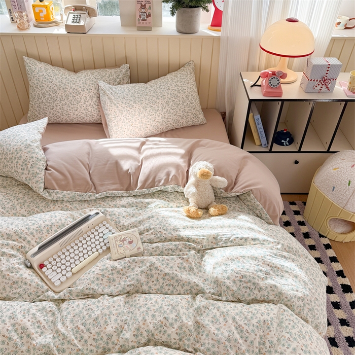 91家纺网 家纺一手货源 找家纺 夜笙家纺 2026新款古法水洗仿棉云感四件套 花田错