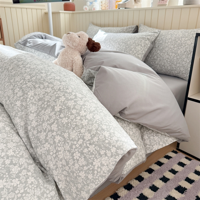 夜笙家纺 2026新款古法水洗仿棉云感四件套 华茵春日