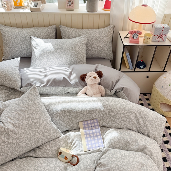 91家纺网 家纺一手货源 找家纺 夜笙家纺 2026新款古法水洗仿棉云感四件套 华茵春日