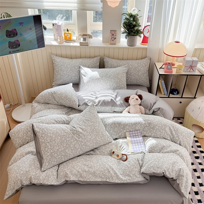 91家纺网 家纺一手货源 找家纺 夜笙家纺 2026新款古法水洗仿棉云感四件套 华茵春日