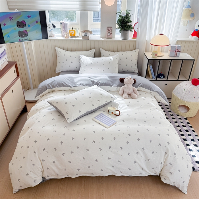 91家纺网 家纺一手货源 找家纺 夜笙家纺 2026新款古法水洗仿棉云感四件套 灰蝴蝶