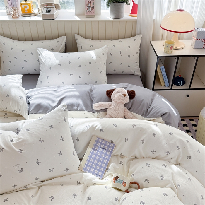 91家纺网 家纺一手货源 找家纺 夜笙家纺 2026新款古法水洗仿棉云感四件套 灰蝴蝶