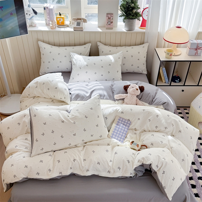 91家纺网 家纺一手货源 找家纺 夜笙家纺 2026新款古法水洗仿棉云感四件套 灰蝴蝶