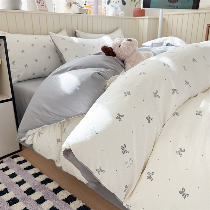 91家纺网 家纺一手货源 找家纺 夜笙家纺 2026新款古法水洗仿棉云感四件套 灰蝴蝶