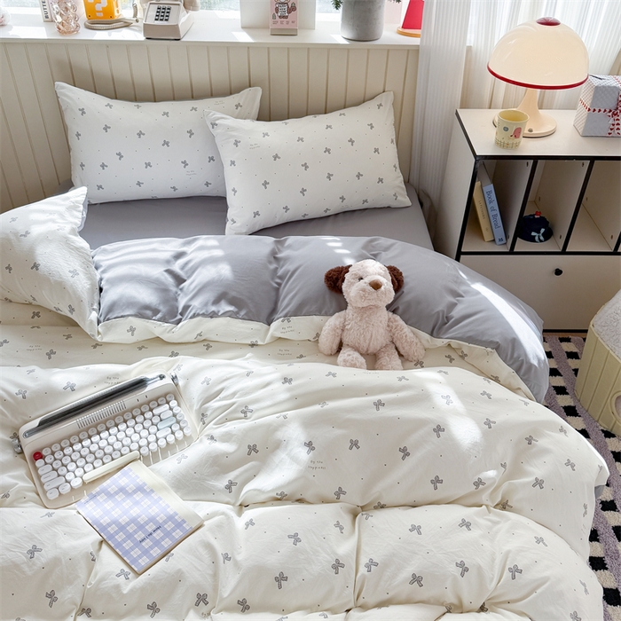 91家纺网 家纺一手货源 找家纺 夜笙家纺 2026新款古法水洗仿棉云感四件套 灰蝴蝶