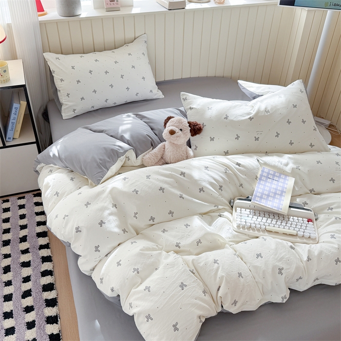 91家纺网 家纺一手货源 找家纺 夜笙家纺 2026新款古法水洗仿棉云感四件套 灰蝴蝶