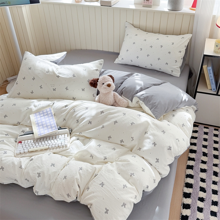 91家纺网 家纺一手货源 找家纺 夜笙家纺 2026新款古法水洗仿棉云感四件套 灰蝴蝶