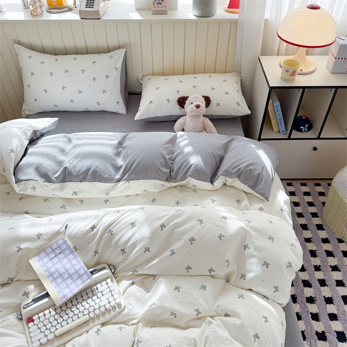 91家纺网 家纺一手货源 找家纺 夜笙家纺 2026新款古法水洗仿棉云感四件套 灰蝴蝶