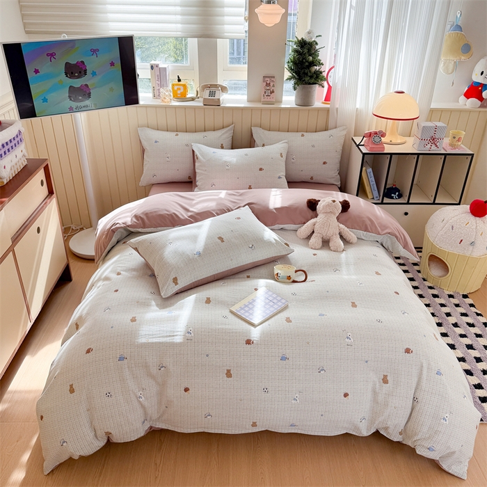 91家纺网 家纺一手货源 找家纺 夜笙家纺 2026新款古法水洗仿棉云感四件套 梦之园