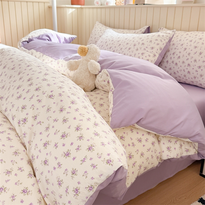 夜笙家纺 2026新款古法水洗仿棉云感四件套 念花溪