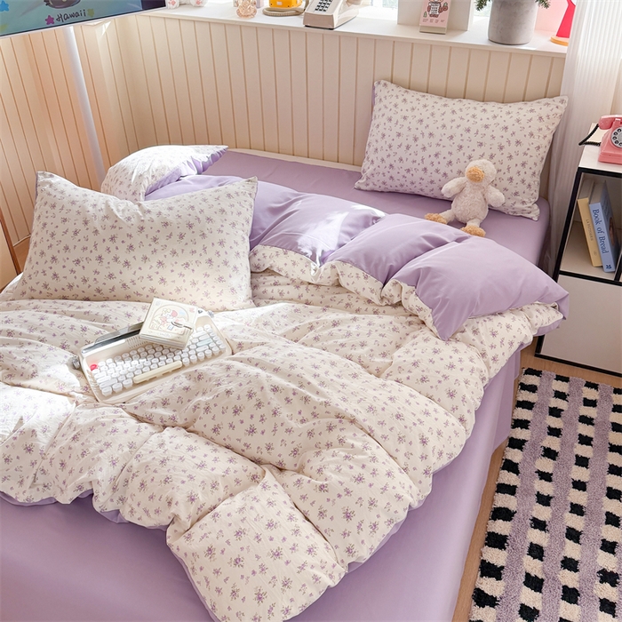 91家纺网 家纺一手货源 找家纺 夜笙家纺 2026新款古法水洗仿棉云感四件套 念花溪