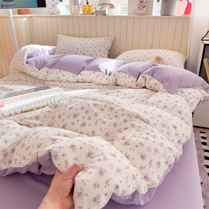 91家纺网 家纺一手货源 找家纺 夜笙家纺 2026新款古法水洗仿棉云感四件套 念花溪