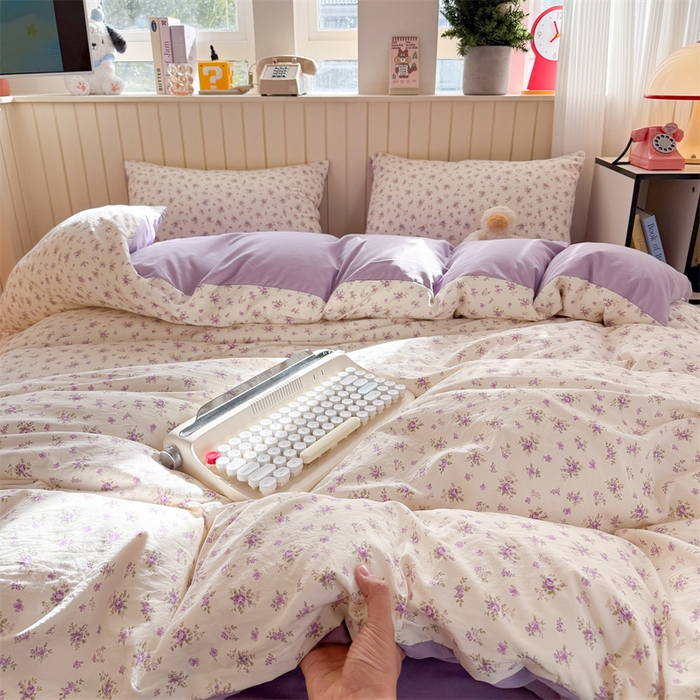 91家纺网 家纺一手货源 找家纺 夜笙家纺 2026新款古法水洗仿棉云感四件套 念花溪