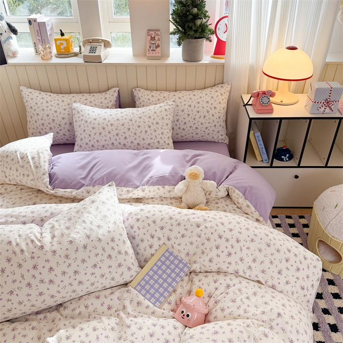 91家纺网 家纺一手货源 找家纺 夜笙家纺 2026新款古法水洗仿棉云感四件套 念花溪