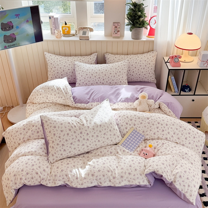 91家纺网 家纺一手货源 找家纺 夜笙家纺 2026新款古法水洗仿棉云感四件套 念花溪