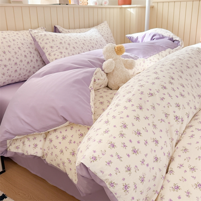 91家纺网 家纺一手货源 找家纺 夜笙家纺 2026新款古法水洗仿棉云感四件套 念花溪